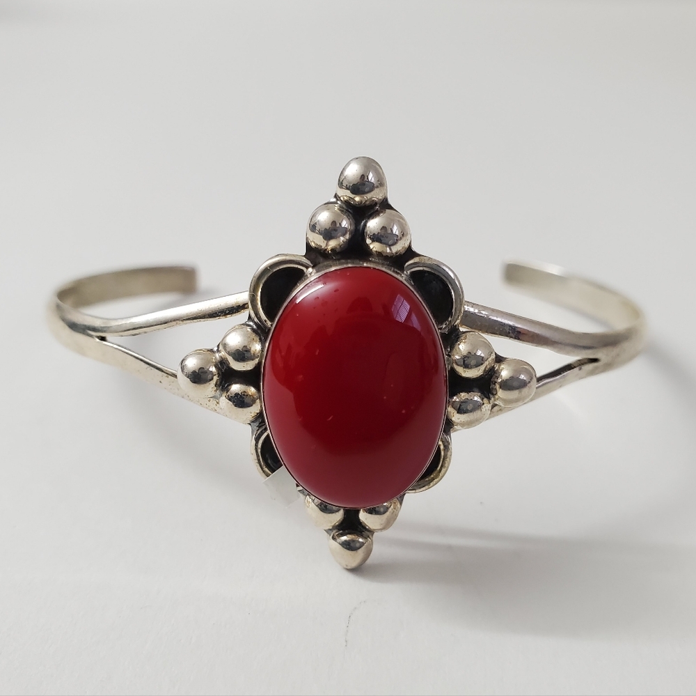 Sterling Silver 925 Coral Cuff Bracelet